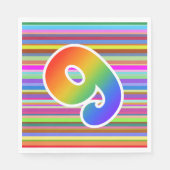 カラフルストライプイベント数+レインボーパターン「9」 スタンダードランチョンナプキン (正面)