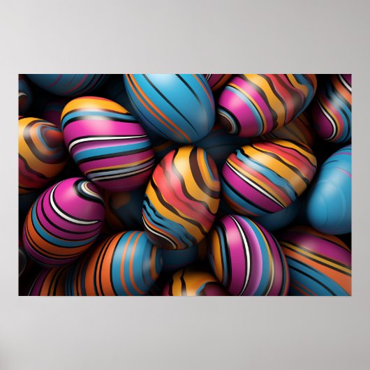 カラフルストライプイースター渦巻形の卵 ポスター (正面)
