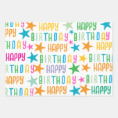 カラフルストライプカスタムハッピーバースデー ラッピングペーパーシート (正面)