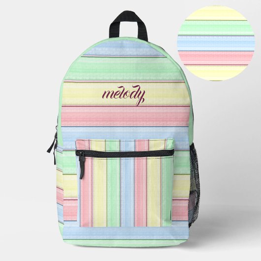 カラフルストライプソフトパステル水平線 プリントバックパック