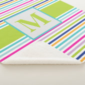 カラフルストライプティール（緑がかった色） – 青、オレンジ、ピンク、緑 シェルパブランケット (3/4)