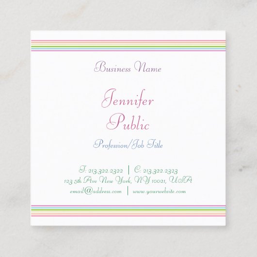カラフルストライプテンプレートモダン スクエア名刺 (裏面)