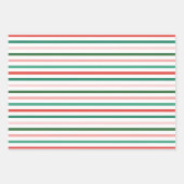 カラフルストライプドッツ&パインクリスマスホリデー ラッピングペーパーシート (正面)