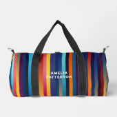 カラフルストライプパターパーソナライズされたン名 ダッフルバッグ (正面)