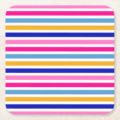 カラフルストライプパターン鮮明パーティー スクエアペーパーコースター (正面)