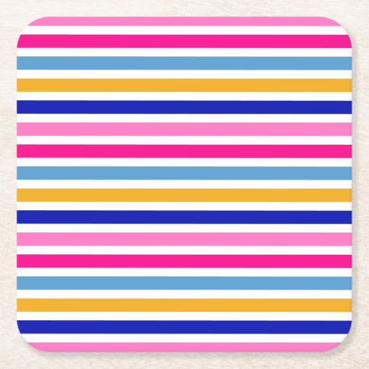 カラフルストライプパターン鮮明パーティー スクエアペーパーコースター (正面)
