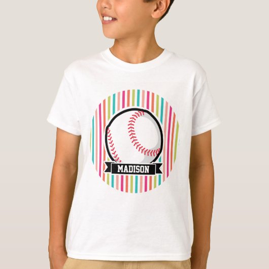 カラフルストライプパーソナライズされたSoftball Tシャツ (正面)