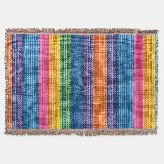 カラフルストライプフェイクDenimテクスチャ スローブランケット (正面)
