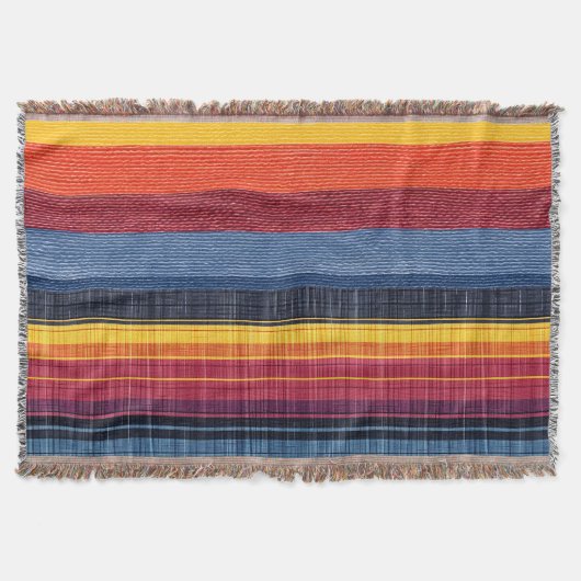 カラフルストライプフェイクDenimテクスチャ スローブランケット (正面)