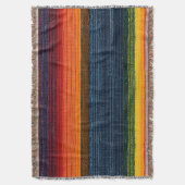 カラフルストライプフェイクDenimテクスチャ スローブランケット (正面縦)
