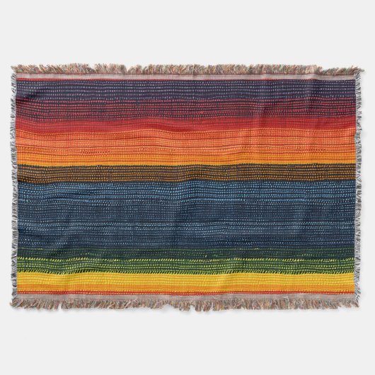 カラフルストライプフェイクDenimテクスチャ スローブランケット (正面)