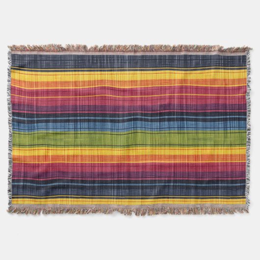 カラフルストライプフェイクDenimテクスチャ スローブランケット (正面)