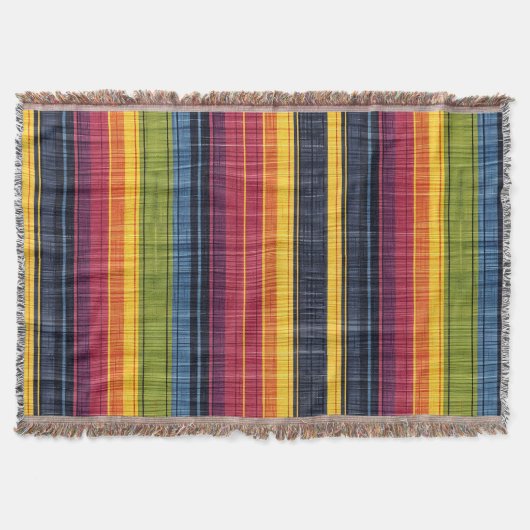 カラフルストライプフェイクDenimテクスチャ スローブランケット (正面)