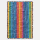 カラフルストライプフェイクDenimテクスチャ スローブランケット (正面縦)