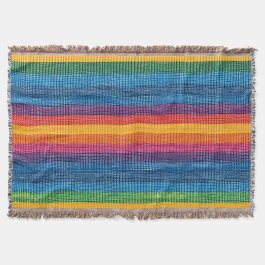 カラフルストライプフェイクDenimテクスチャ スローブランケット (正面)
