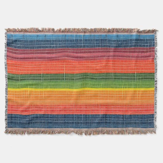 カラフルストライプフェイクDenimテクスチャ スローブランケット (正面)