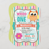 カラフルストライプフクロウ誕生日パーティー 招待状 (正面/裏面)