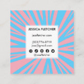 カラフルストライプミニマルなピンク・ブルー・ソーシャル・アイコン スクエア名刺 (裏面)