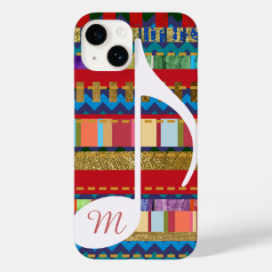 カラフルストライプミュージカルノートとイニシャル Case-Mate iPhone 14ケース