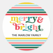 カラフルストライプメリー&ブライトカスタム家族 ラウンドシール (正面)