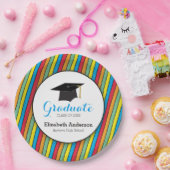 カラフルストライプ卒業式パーソナライズされた ペーパープレート (パーティー)