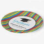 カラフルストライプ卒業式パーソナライズされた ペーパープレート (アングル)