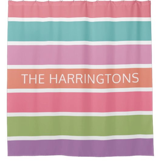 カラフルストライプ名前をカスタムするシャワー シャワーカーテン (正面)