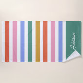 カラフルストライプ名前をカスタムする ビーチタオル (正面)