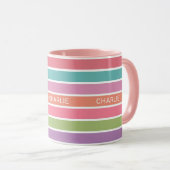 カラフルストライプ名前をカスタムする マグカップ (正面右)