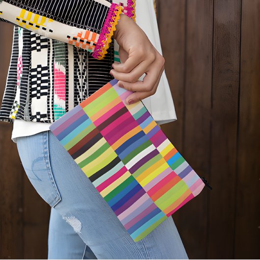 カラフルストライプ文生文房具学校 アクセサリーポーチ