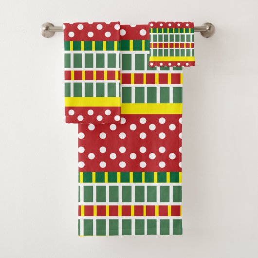 カラフルストライプ水玉模様の幾何学的パターン バスタオルセット (インサイチュ)