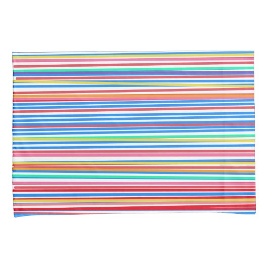 カラフルストライプ無地の青の裏側 枕カバー (正面右)