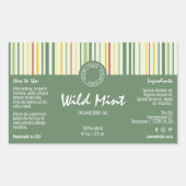 カラフルストライプ線と緑のコスメティックボトルラベル 長方形シール (正面)