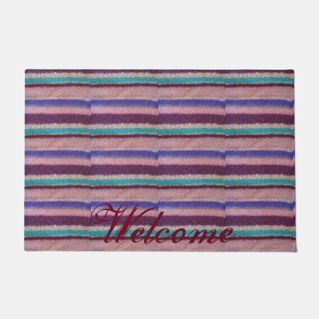 カラフルストライプ編ユニークヴィンテージおもしろい ドアマット (正面)