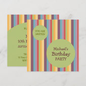 カラフルストライプ誕生日パーティーの招待 招待状 (正面/裏面)