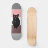 カラフルストライプ黒猫スケッチ スケートボード (正面)