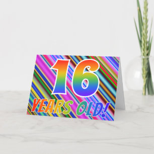 カラフルストライプ+レインボーパターン「16歳!」 カード