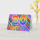 カラフルストライプ+レインボーパターン「20歳!」 カード (黄色い花)