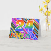 カラフルストライプ+レインボーパターン「24歳!」 カード (黄色い花)
