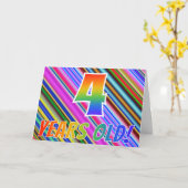 カラフルストライプ+レインボーパターン「4歳!」 カード (黄色い花)