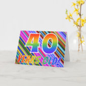 カラフルストライプ+レインボーパターン「40歳!」 カード (黄色い花)