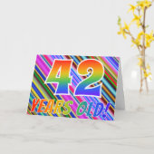 カラフルストライプ+レインボーパターン「42歳!」 カード (黄色い花)