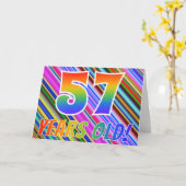 カラフルストライプ+レインボーパターン「57歳!」 カード (黄色い花)
