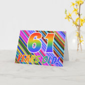 カラフルストライプ+レインボーパターン「61歳!」 カード (黄色い花)