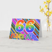 カラフルストライプ+レインボーパターン「66歳!」 カード (黄色い花)
