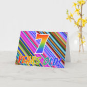 カラフルストライプ+レインボーパターン「7歳!」 カード (黄色い花)