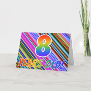 カラフルストライプ+レインボーパターン「8歳!」 カード