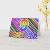 カラフルストライプ+レインボーパターン「9歳!」 カード (黄色い花)
