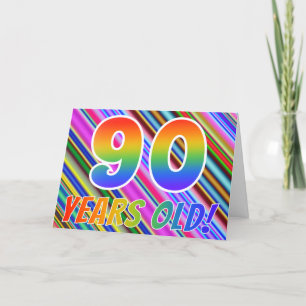 カラフルストライプ+レインボーパターン「90歳!」 カード