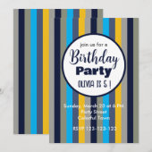 カラフルストライプ 誕生日パーティー 招待状 (正面/裏面)